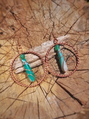 oorbellen met 1/4 sacret cubit tensor ring met groene agaat
