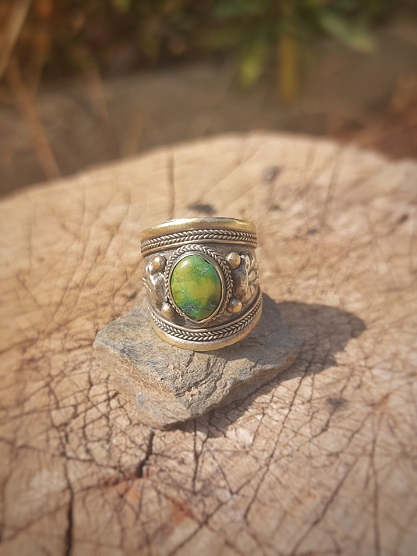 vintage ring messing zilver groene jasper