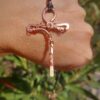 koperen ankh met bergkristal en koperdraad 2