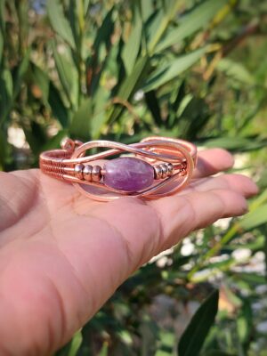koperen armband met amethist en wire wrap