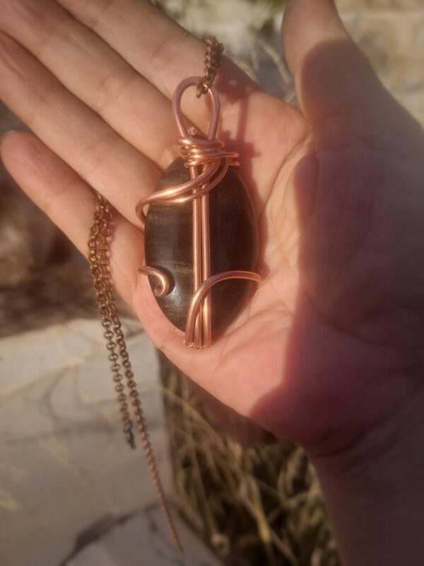 koperen hanger met obsidiaan gold flash 2